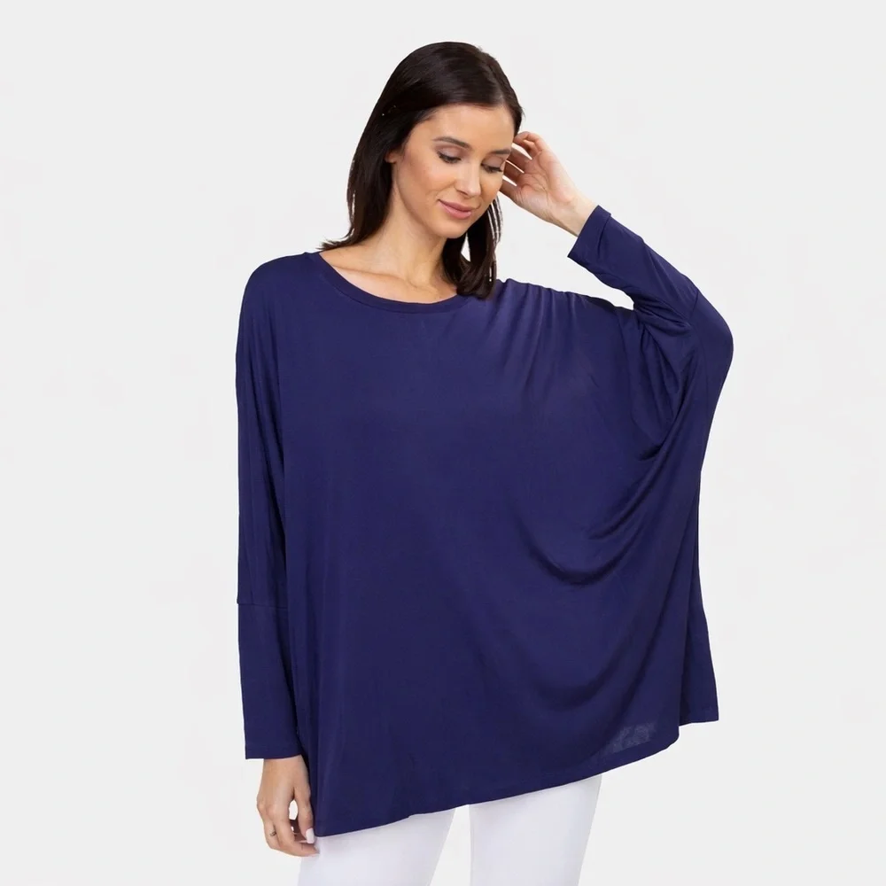 CLEARANCE Effortless Style Dolman Oversized Tunic Top Navy Blue Size Medium